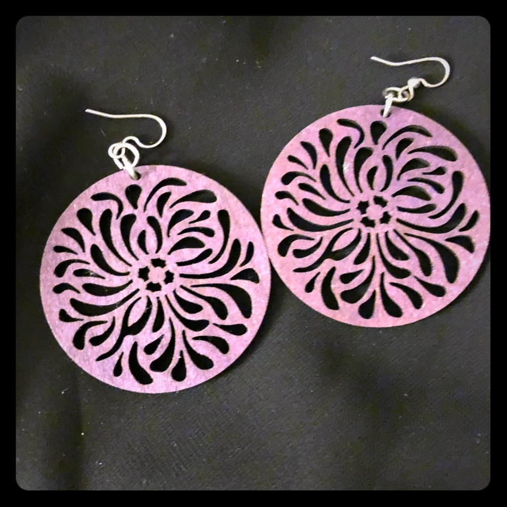 Laser Cut Wood Disc Earrings
